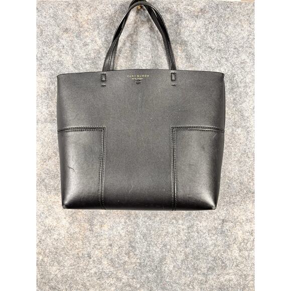 Tory Burch Women's Black Leather Block-T Triple Compartment Large Tote